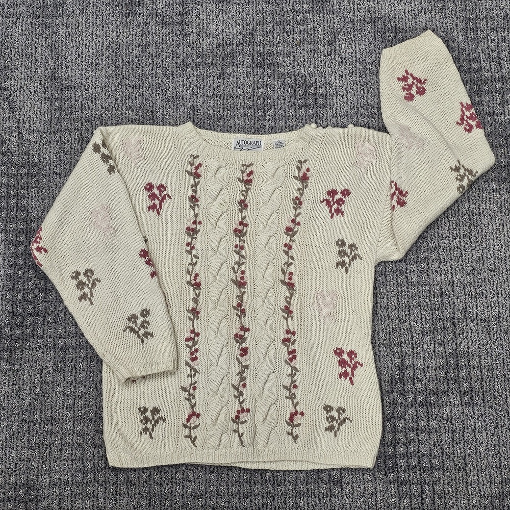 Vtg. Autograph American Clothing Cable knit Embroidered Floral Sweater Med
